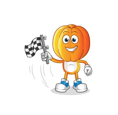 Yıldız Meyve Kafa çizgi filminin bitiş bayrağı. çizgi film maskotu vektörü