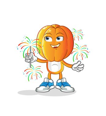 Havai fişek maskotu olan yıldız meyve kafalı çizgi film. çizgi film vektörü