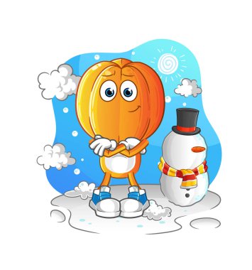 Soğuk kış karakteri içinde yıldız meyve kafası çizgi filmi. çizgi film vektörü