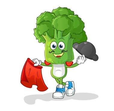 Brokoli kafalı, kırmızı bez resimli matador. karakter vektörü