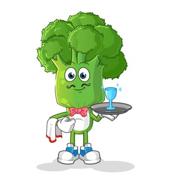 Brokoli baş çizgi film garsonu. çizgi film maskotu vektörü