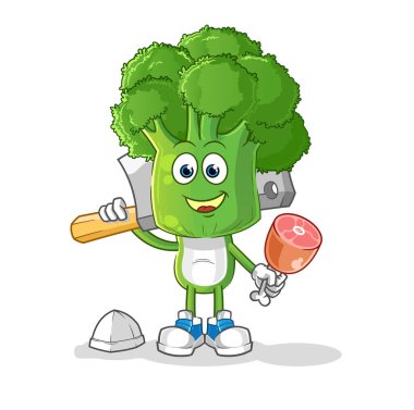 Brokoli kafa çizgi filmi Kasap illüstrasyonu. karakter vektörü