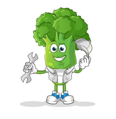 Brokoli kafalı mekanik çizgi film karakteri. çizgi film maskotu vektörü