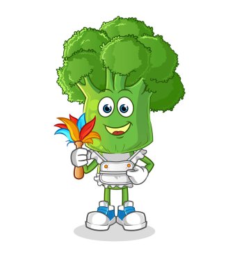 Brokoli kafalı çizgi film hizmetçisi maskotu. çizgi film vektörü