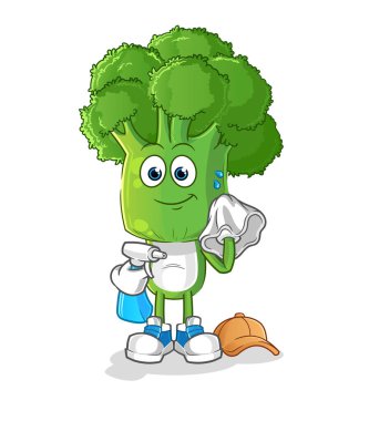 Brokoli baş çizgi film temizleyici vektörü. çizgi film karakteri