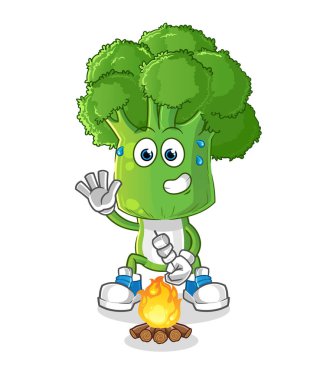 Brokoli kafalı çizgi film karakteri lokum kızartıyor. çizgi film vektörü