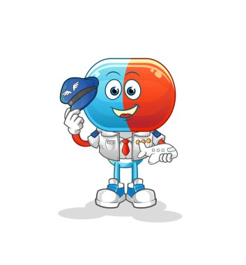 Kapsül kafalı çizgi film pilot maskotu. çizgi film vektörü