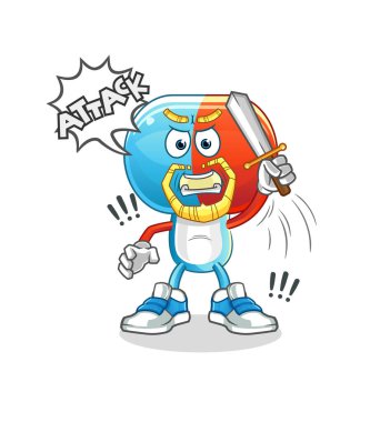 Kapsül başlı çizgi film şövalyeleri kılıçla saldırır. çizgi film vektörü