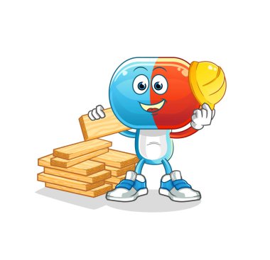 Kapsül kafalı çizgi film yapımcısı vektörü. çizgi film karakteri