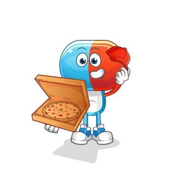 Kapsül kafalı çizgi film pizzacısı çocuk vektörü. çizgi film karakteri