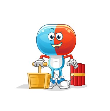 Kapsül başlıklı çizgi film elinde dinamit fünyesi var. çizgi film vektörü