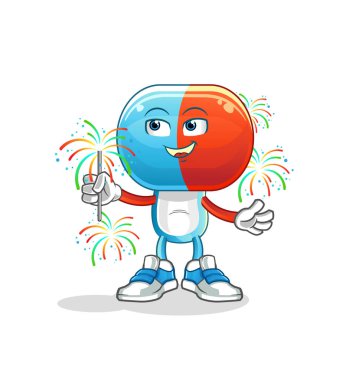 Havai fişek maskotu olan kapsül kafalı çizgi film. çizgi film vektörü