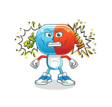 Kapsül başı çizgi film kızgın vektörü. çizgi film karakteri