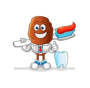 Meyve kafalı çizgi film dişçisi illüstrasyonuyla. karakter vektörü