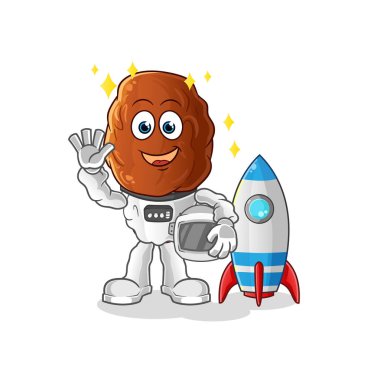 Meyve kafalı çizgi film astronotuyla çıkmak. çizgi film vektörü