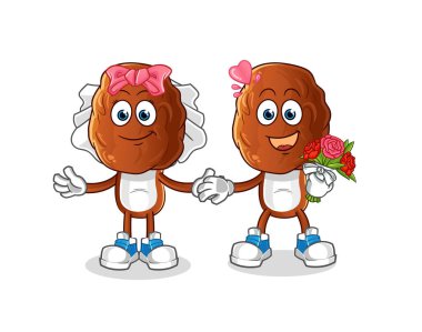 Meyve kafalı karikatür düğünüyle çık. çizgi film maskotu vektörü