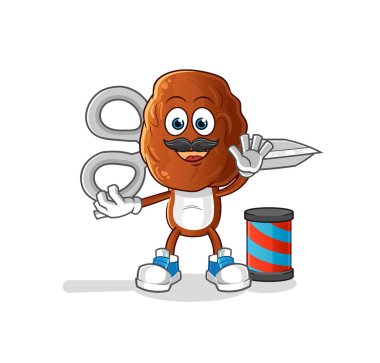 Meyve kafalı çizgi film berberi. çizgi film maskotu vektörü