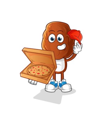 Meyve kafalı çizgi film pizzacısı çocuk vektörüyle çık. çizgi film karakteri