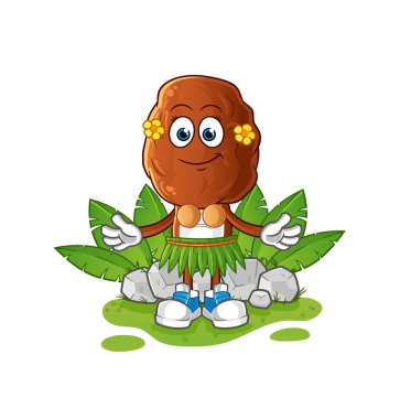 Meyve kafa çizgi filmi Hawai 'li el sallayan karakterle çıkmak. çizgi film vektörü