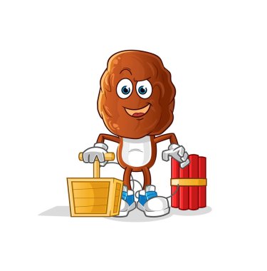 Elinde dinamit fünyesi tutan meyve kafalı çizgi film karakteri. çizgi film vektörü