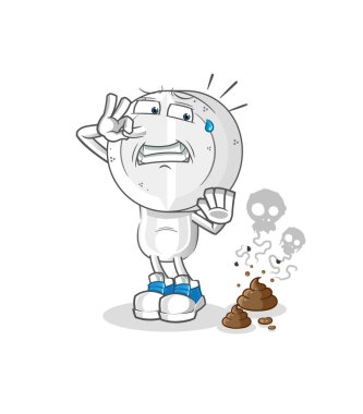 Kokuşmuş atık resimli ilaç tableti kafa karikatürü. karakter vektörü