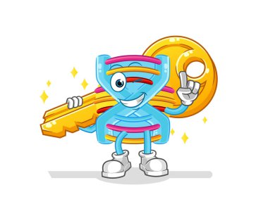 DNA anahtar maskotu taşır. çizgi film vektörü