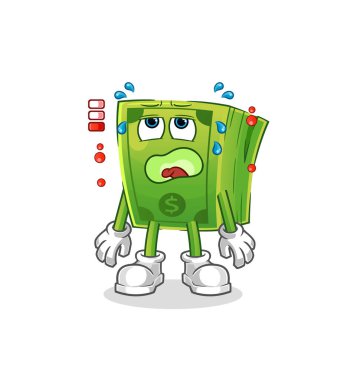 Parası az batarya maskotu. çizgi film vektörü