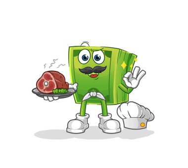 Para şefi ve et maskotu. çizgi film vektörü