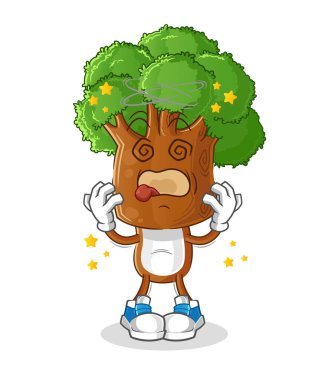 Ağaç kafalı çizgi film baş döndürücü maskotu. çizgi film vektörü