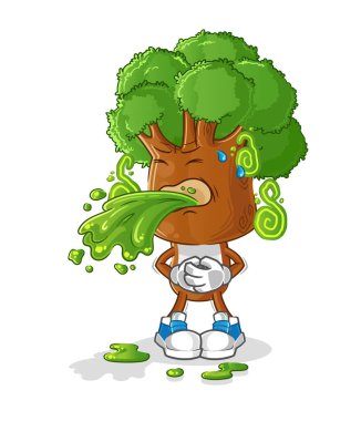 Ağaç kafalı çizgi film kustu. çizgi film maskotu vektörü