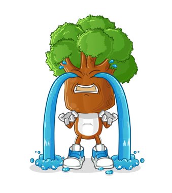 Ağaç kafalı karikatür ağlayan illüstrasyon. karakter vektörü