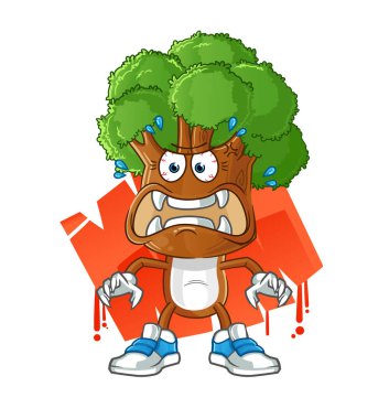 Ağaç başlı karikatür canavar vektörü. çizgi film karakteri