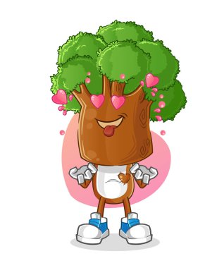 Ağaç kafalı çizgi film karakteri Fallin Love vector. çizgi film karakteri