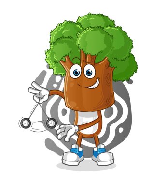 Ağaç başı çizgi filmi hipnotize ediyor. çizgi film maskotu vektörü