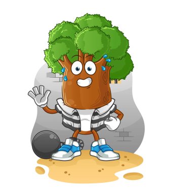 Ağaç kafalı karikatür suçlusu hapiste. çizgi film karakteri