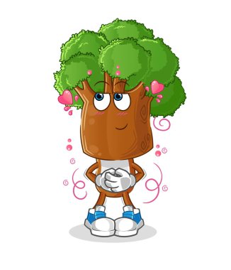 Ağaç başlı karikatür utangaç vektör. çizgi film karakteri