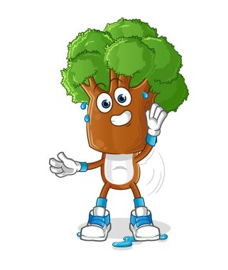 Ağaç kafalı çizgi film karakteri. çizgi film maskotu vektörü