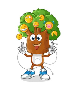 Ağaç kafalı çizgi film karakteri güler ve alay eder. çizgi film vektörü