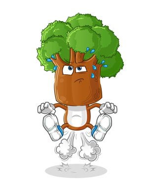 Ağaç kafalı çizgi film karakteri osuruk atlaması illüstrasyonu. karakter vektörü