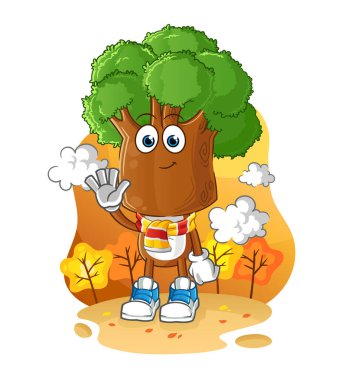 Sonbaharda ağaç kafalı çizgi film. çizgi film maskotu vektörü
