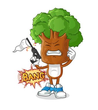 Ağaç başlı çizgi film uyarı maskotu. çizgi film vektörü