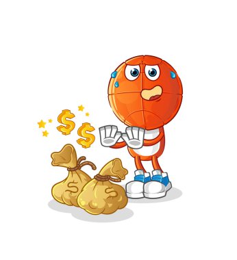 Basketbol baş çizgi filmi para illüstrasyonunu reddetti. karakter vektörü