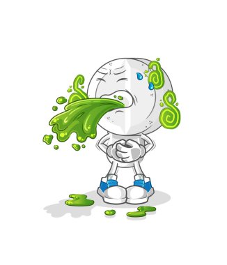 İlaç tableti kafalı karikatür kusmuğu. çizgi film maskotu vektörü