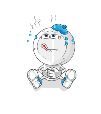 İlaç tableti, karikatür kafalı hasta vektör. çizgi film karakteri