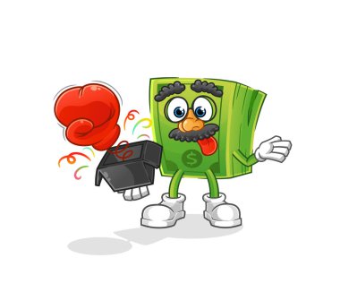 Para şaka eldiveni kutuda. çizgi film maskotu