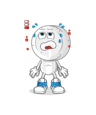 İlaç tableti baş çizgi film düşük batarya maskotu. çizgi film vektörü