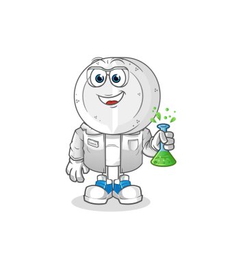 İlaç tableti baş çizgi film bilim adamı karakteri. çizgi film maskotu vektörü