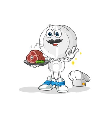 İlaç tableti, et maskotu olan çizgi film şefi. çizgi film vektörü