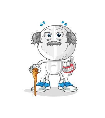 İlaç tableti kafası çizgi film karakteri beyaz saçlı yaşlı adam. karakter vektörü