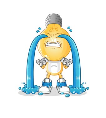 Ampul kafalı karikatür ağlayan illüstrasyon. karakter vektörü